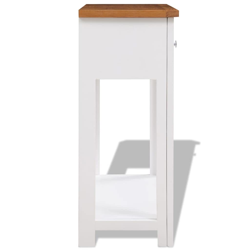 Solid Oak Wood Console Table with Drawers and Shelf S593439