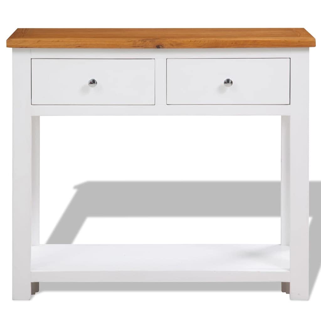 Solid Oak Wood Console Table with Drawers and Shelf S593439