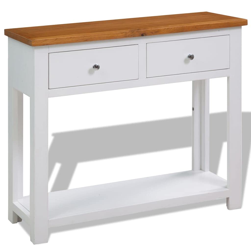 Solid Oak Wood Console Table with Drawers and Shelf S593439