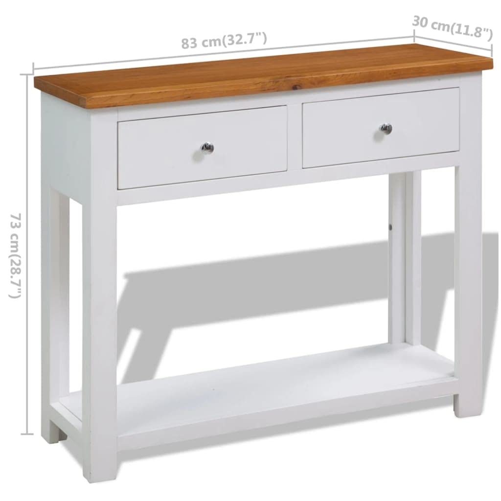 Solid Oak Wood Console Table with Drawers and Shelf S593439