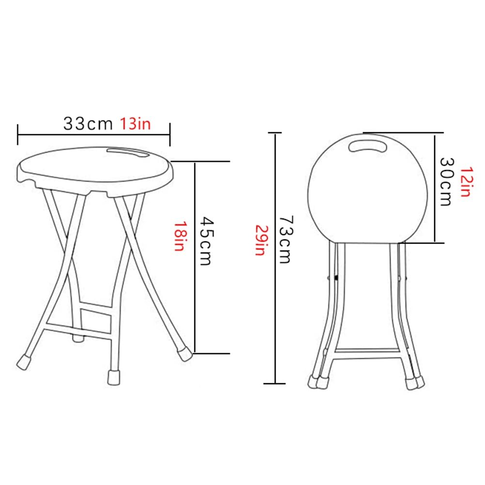 18 Inch Portable Folding Stool with Handle, 500lbs Capacity Round Plastic Chair Q75292
