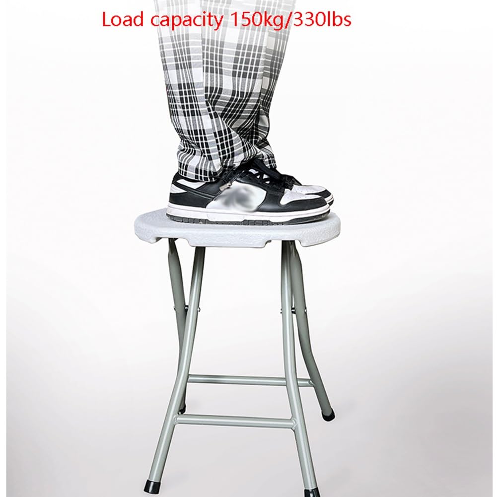 18 Inch Portable Folding Stool with Handle, 500lbs Capacity Round Plastic Chair Q75292
