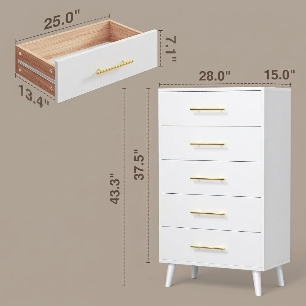 White 5 Drawer Dresser M402778