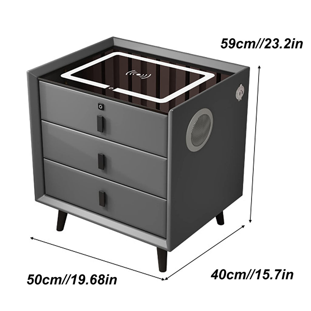 White 3 Drawer Bed End Table with Wireless Charging R5349