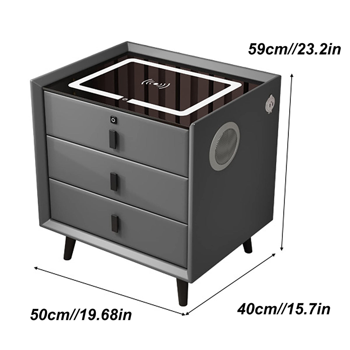 White 3 Drawer Bed End Table with Wireless Charging R5349