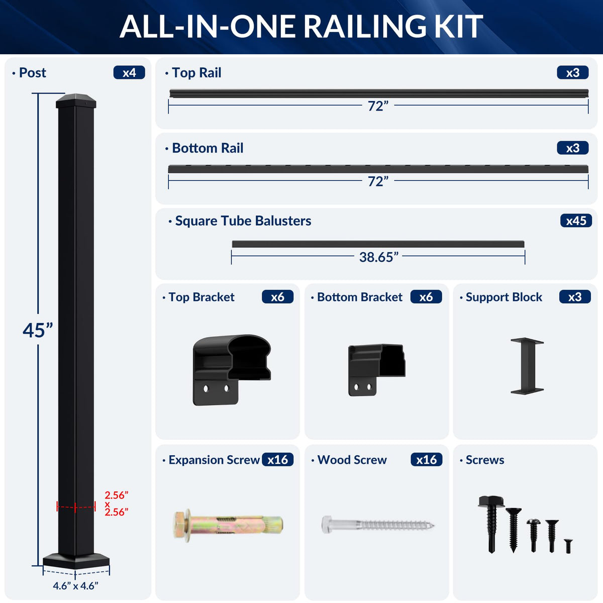 3 Pack Aluminum Porch and Deck Railing Kit with 4 Post L96819