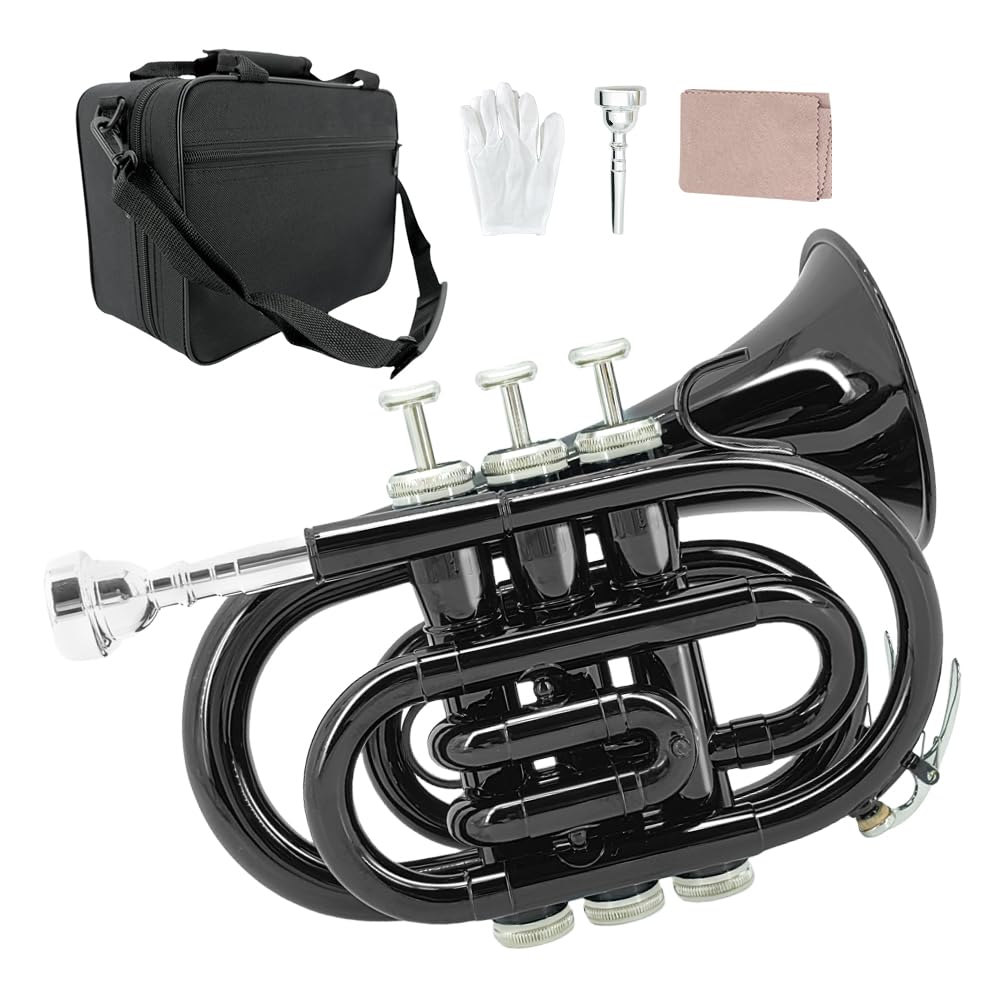Bb Flat Pocket Trumpet with 7C Mouthpiece and Hard Case Y327