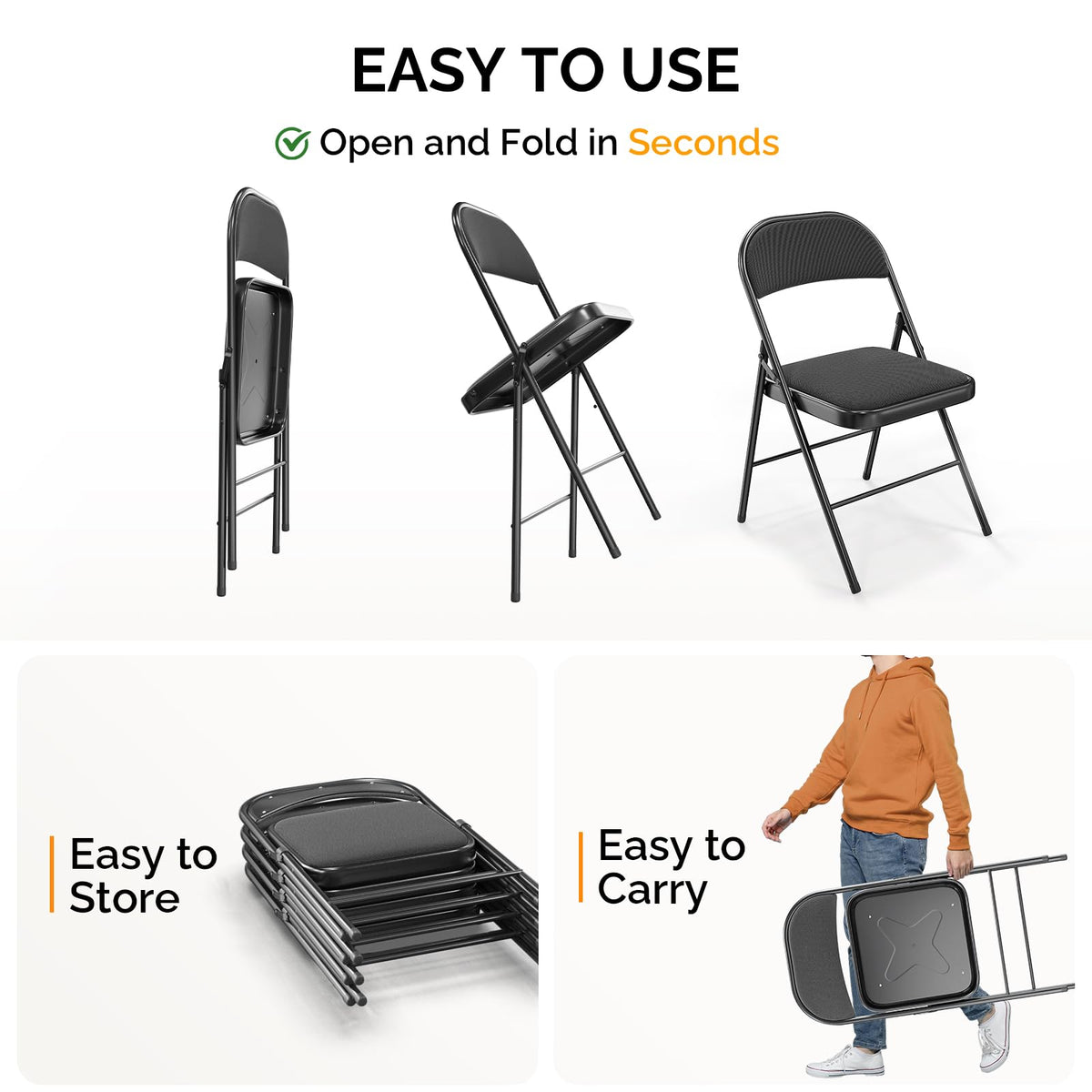 Black Fabric Padded Folding Chairs 10 Pack P4475