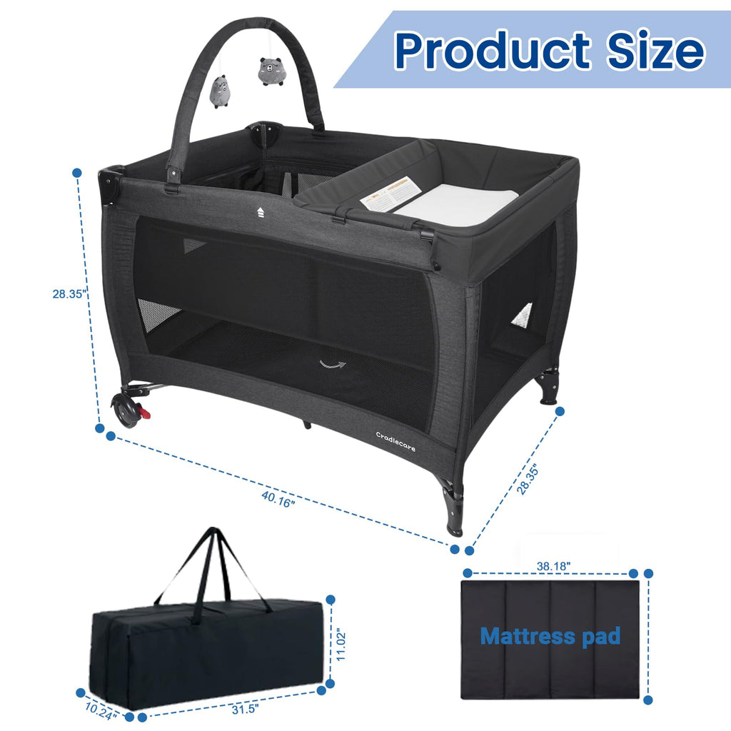 3-in-1 Pack and Play with Changing Table & Carry Bag, Black D701