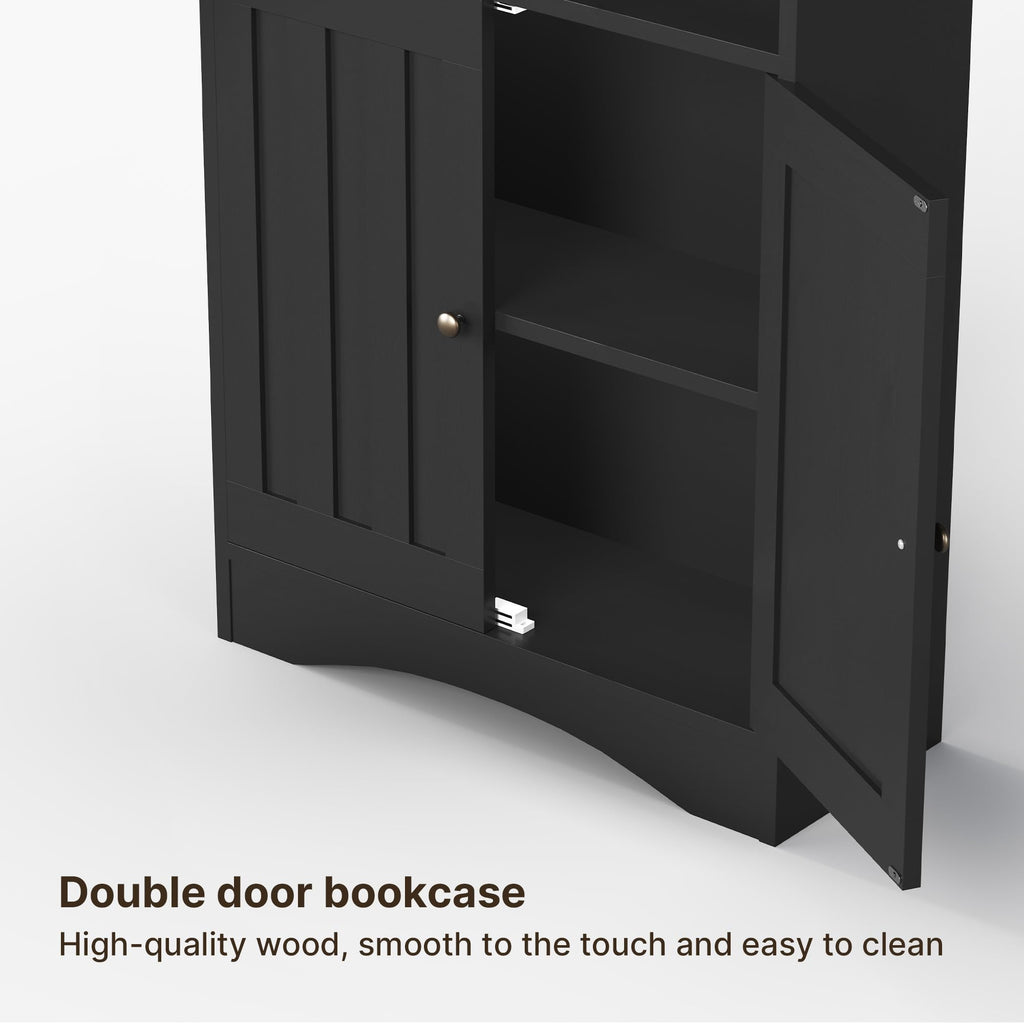 71''H 6-Shelf Black Bookcase with Doors B22513