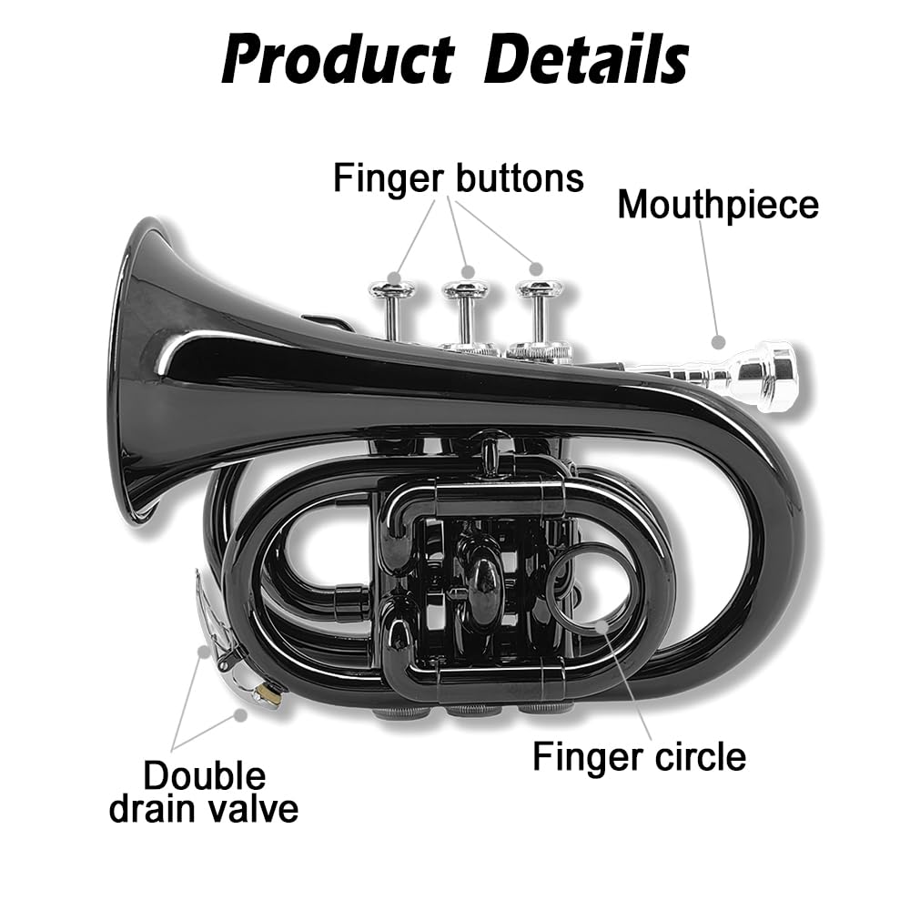 Bb Flat Pocket Trumpet with 7C Mouthpiece and Hard Case Y327