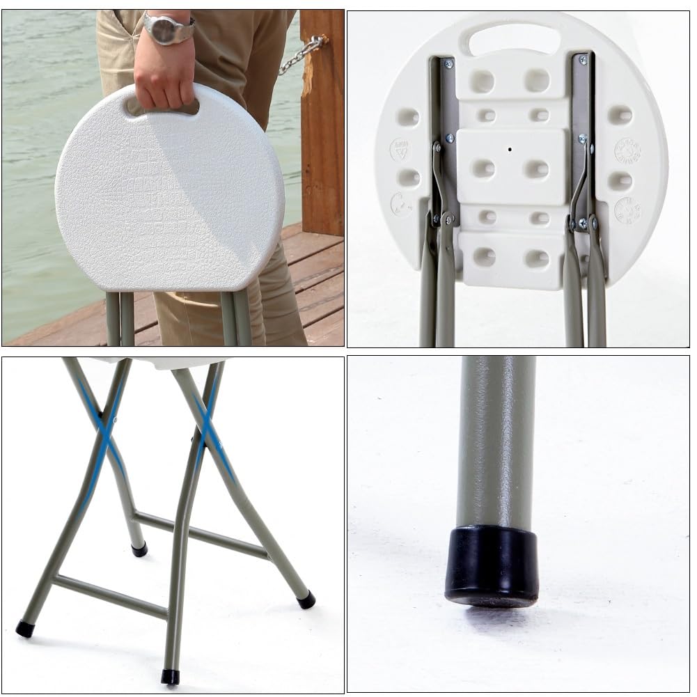 18 Inch Portable Folding Stool with Handle, 500lbs Capacity Round Plastic Chair Q75292