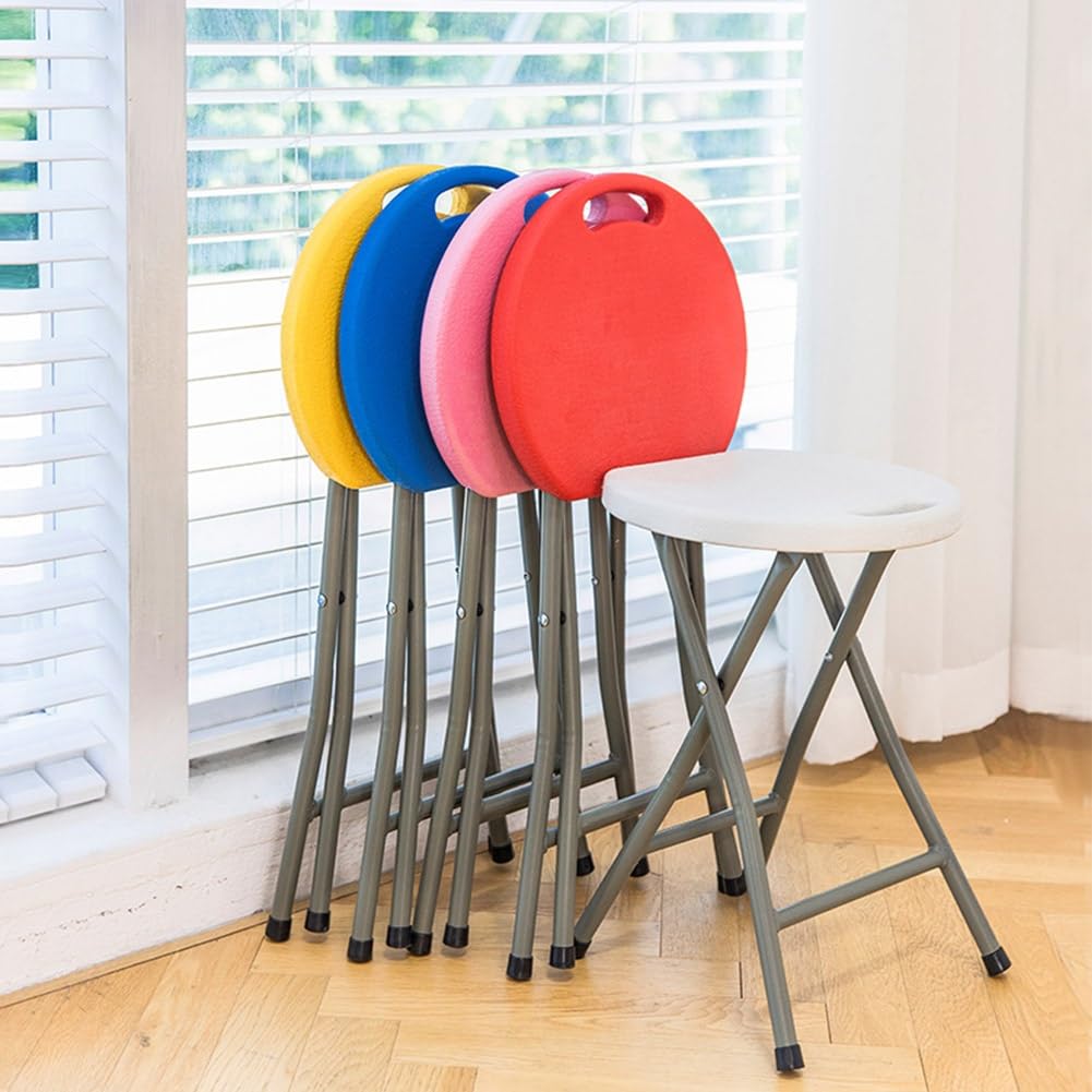 18 Inch Portable Folding Stool with Handle, 500lbs Capacity Round Plastic Chair Q75292