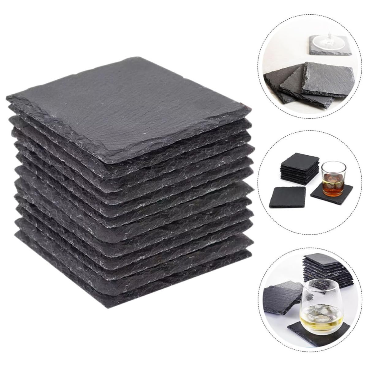 Natural Stone Coasters Set 12pcs with Non Slip Bottom R638239