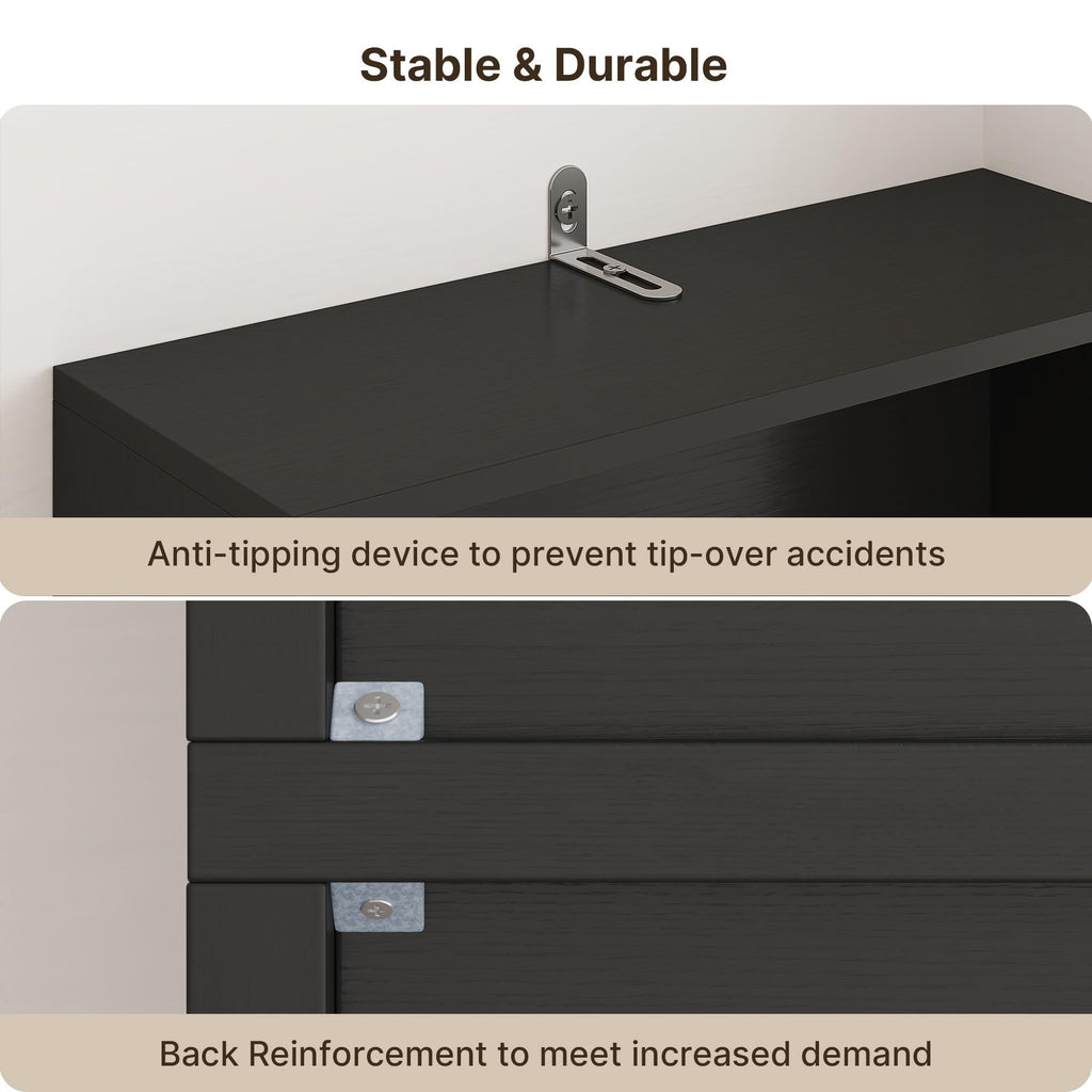 71''H 6-Shelf Black Bookcase with Doors B22513