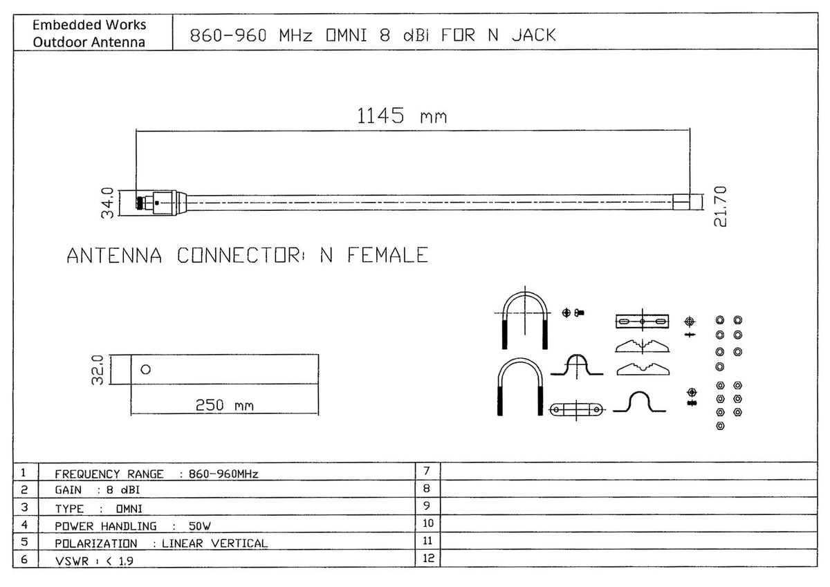 915Mhz 8 dBi Omni LoRa Antenna Z18763