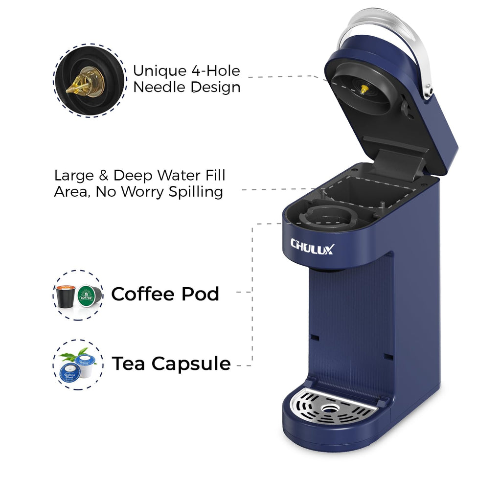 Slim Single Serve Coffee Maker with 6 to 12oz Brew Sizes, Navy Blue U508