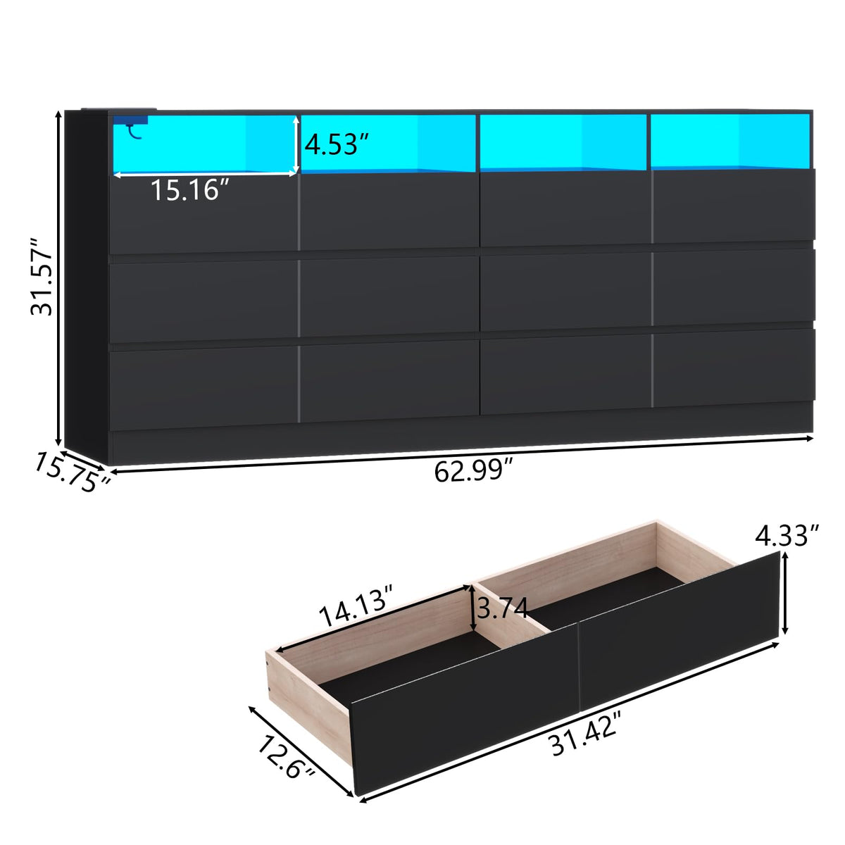 6 Drawer Dresser with Power Outlet and LED Lights N484003