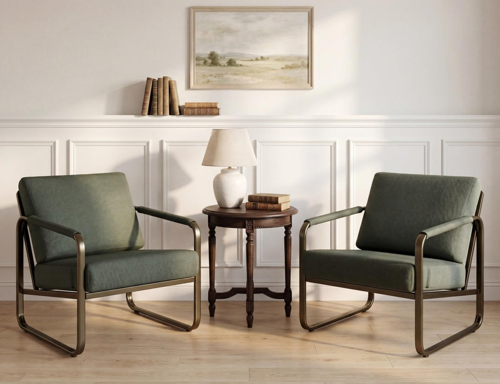 Set of 2 Green Fabric Accent Chair S3701