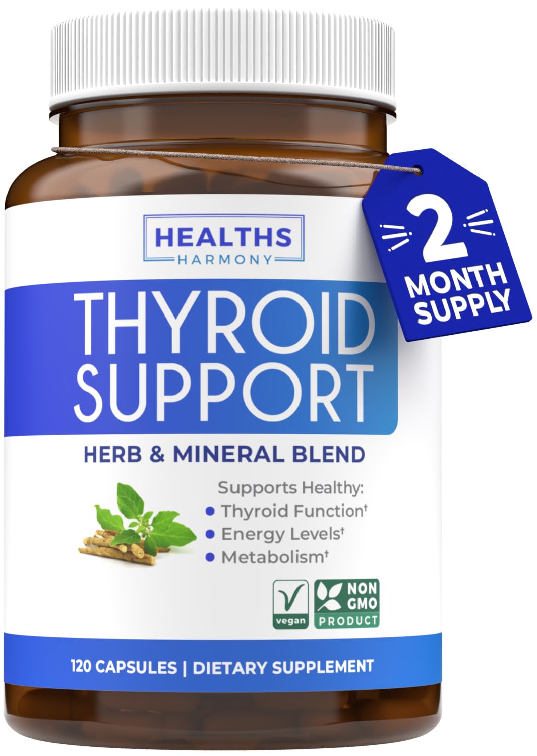 120 Capsules Thyroid Support Supplement with Iodine, Ashwagandha Root, Zinc, Selenium, Vitamin B12 K174099