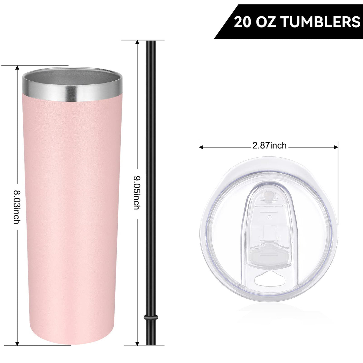 20 oz Stainless Steel Insulated Tumbler with Lid and Straw E758431
