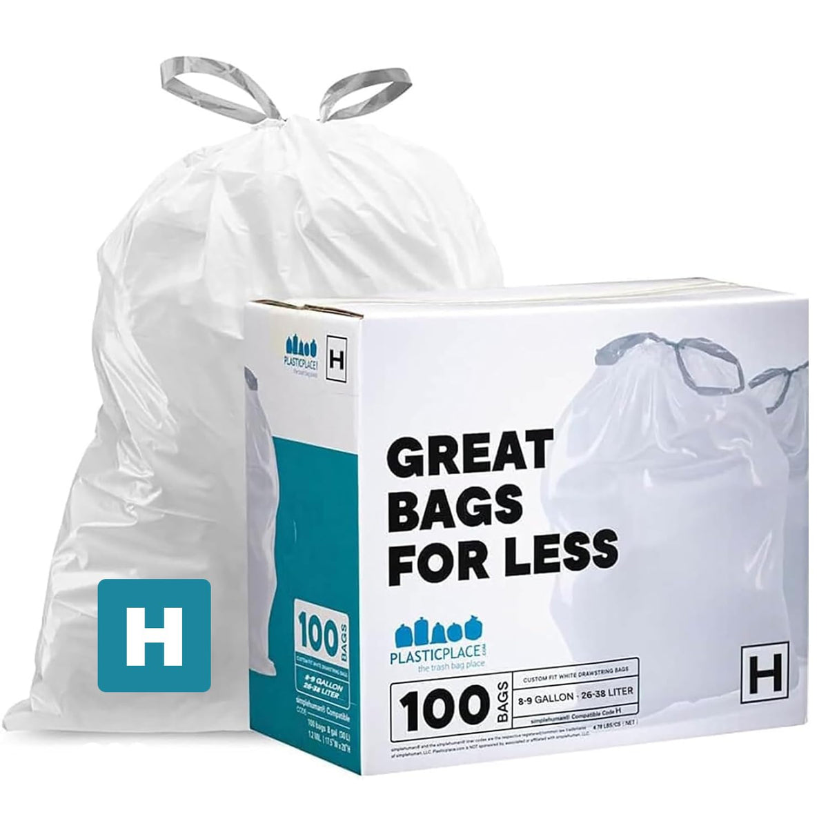 White 8-9 Gallon Drawstring Trash Bags, 100 Count N671390