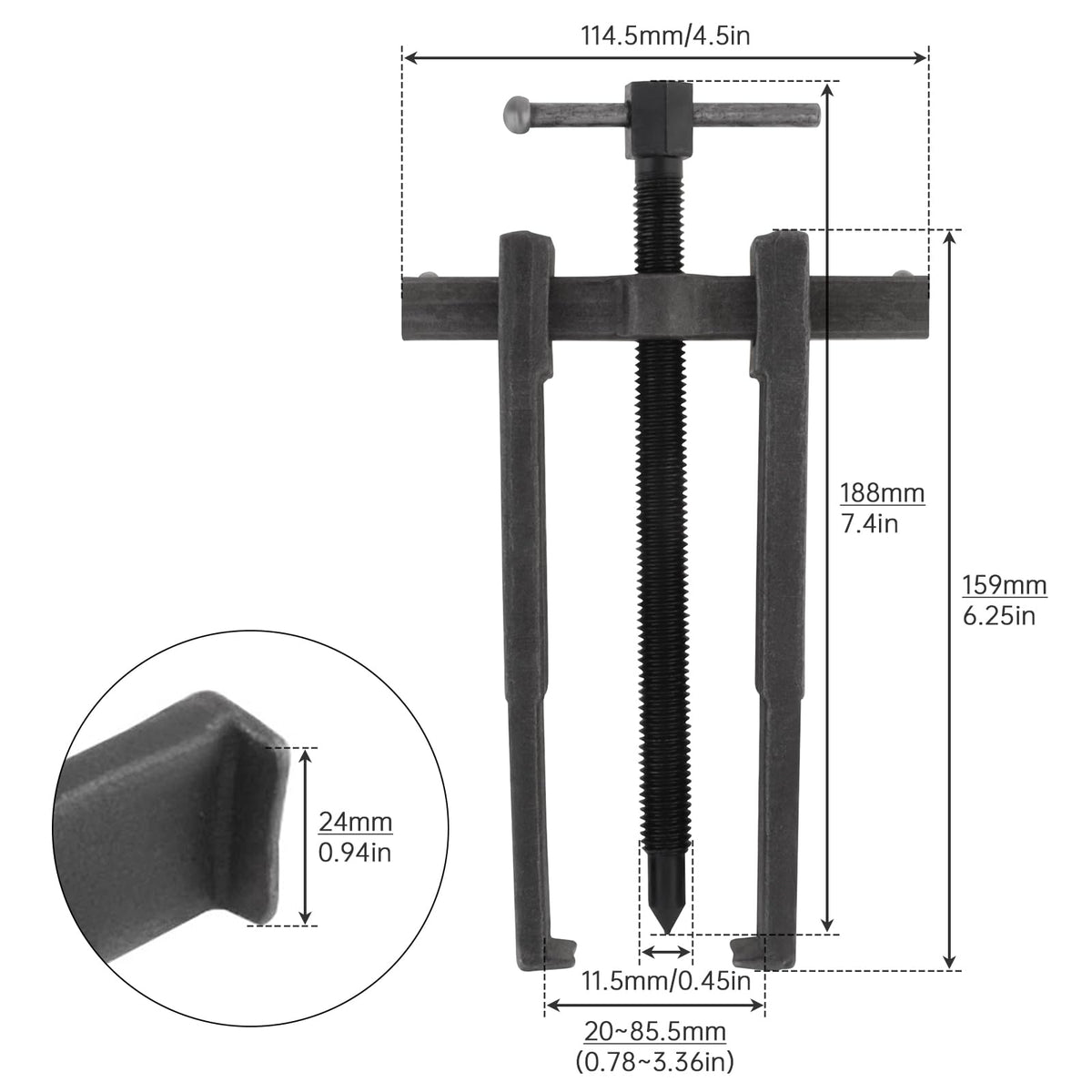 Adjustable Two Jaw Carbon Steel Bearing Puller 8 inch E75343