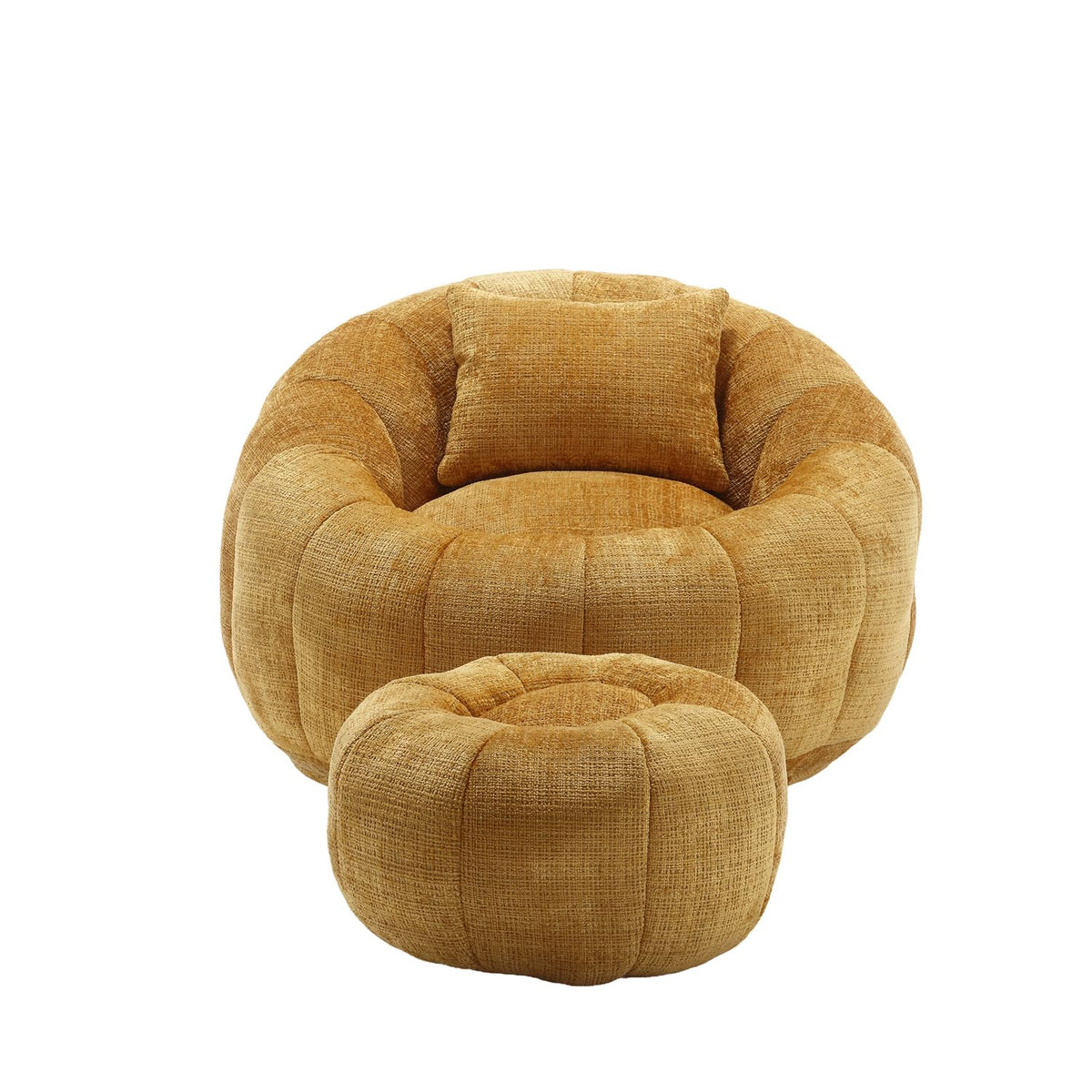 Yellow Chenille Bean Bag Chair with Ottoman and Pillow F4772