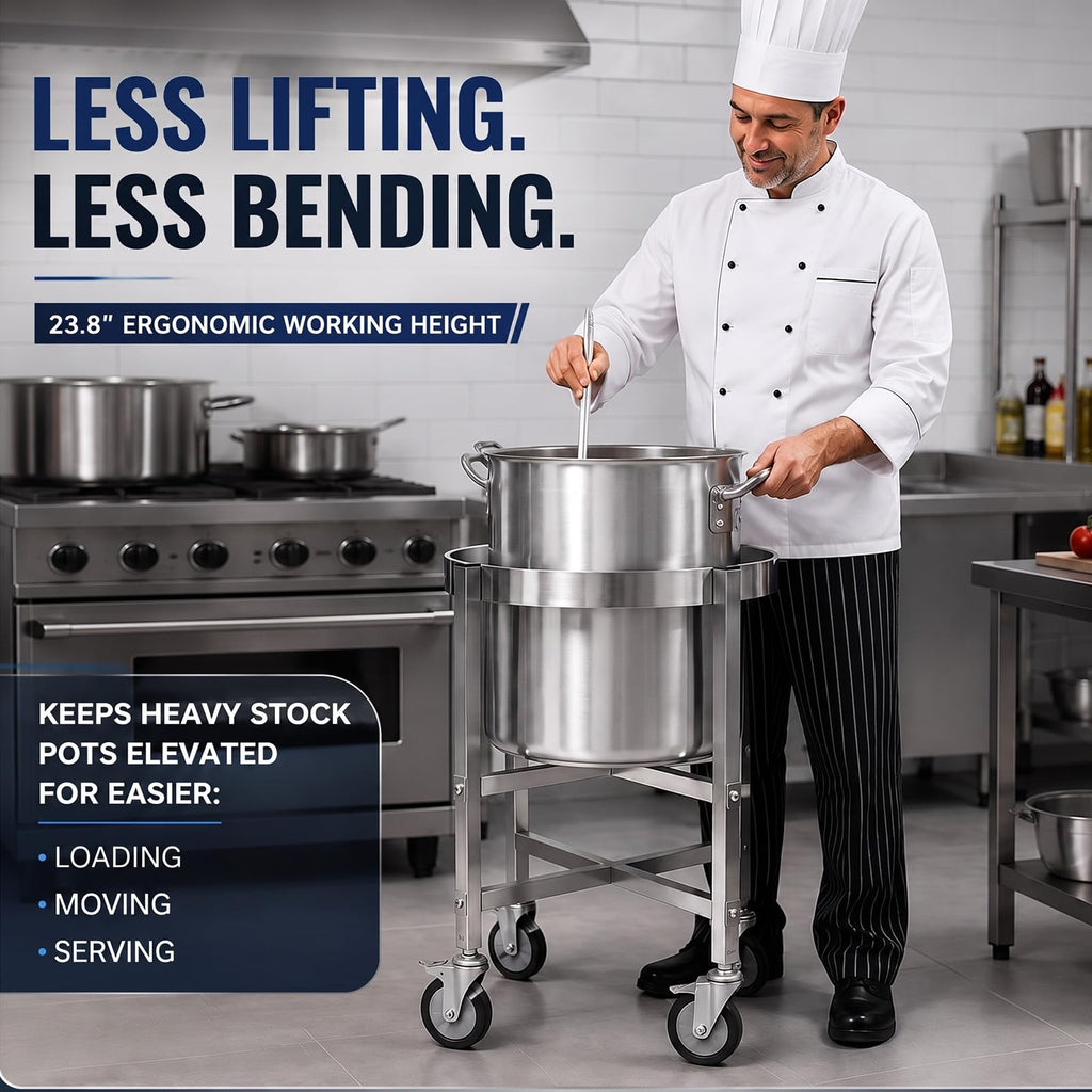 23.8 Inch Stainless Steel Stock Pot Dolly with Locking Casters F657441