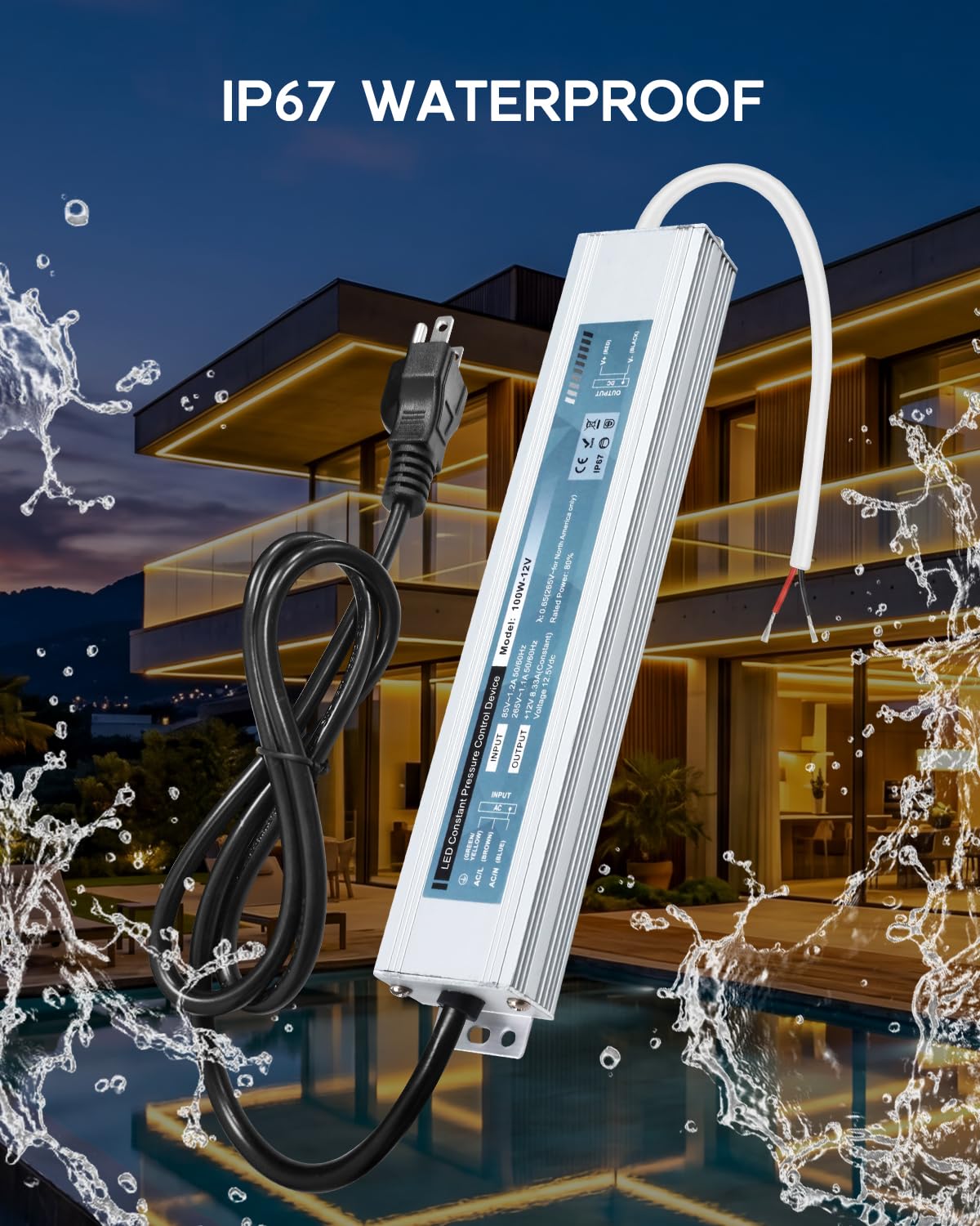 200W IP67 Waterproof LED Power Supply 85V-265V AC to 12V DC Converter L975