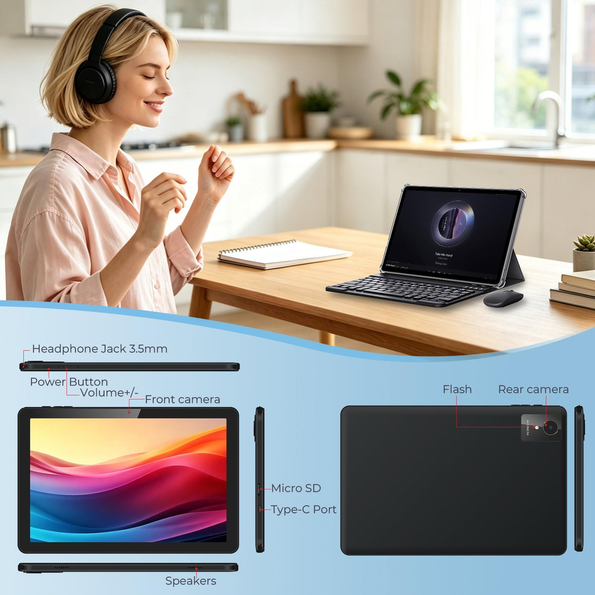 Android Tablet 10 inch, 26GB RAM 128GB ROM 7000 mAh Black C75907