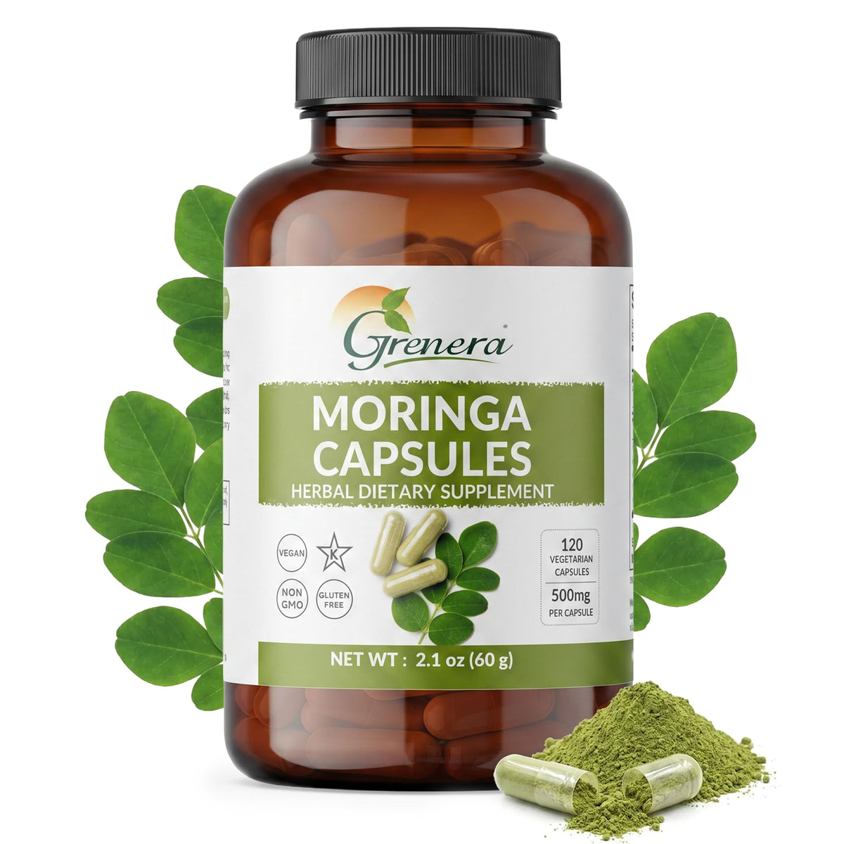 Moringa Capsules 500mg Moringa Oleifera Leaf Powder 120 Count S9017