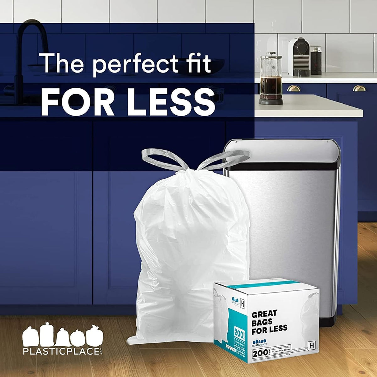 White 8-9 Gallon Drawstring Trash Bags, 100 Count N671390