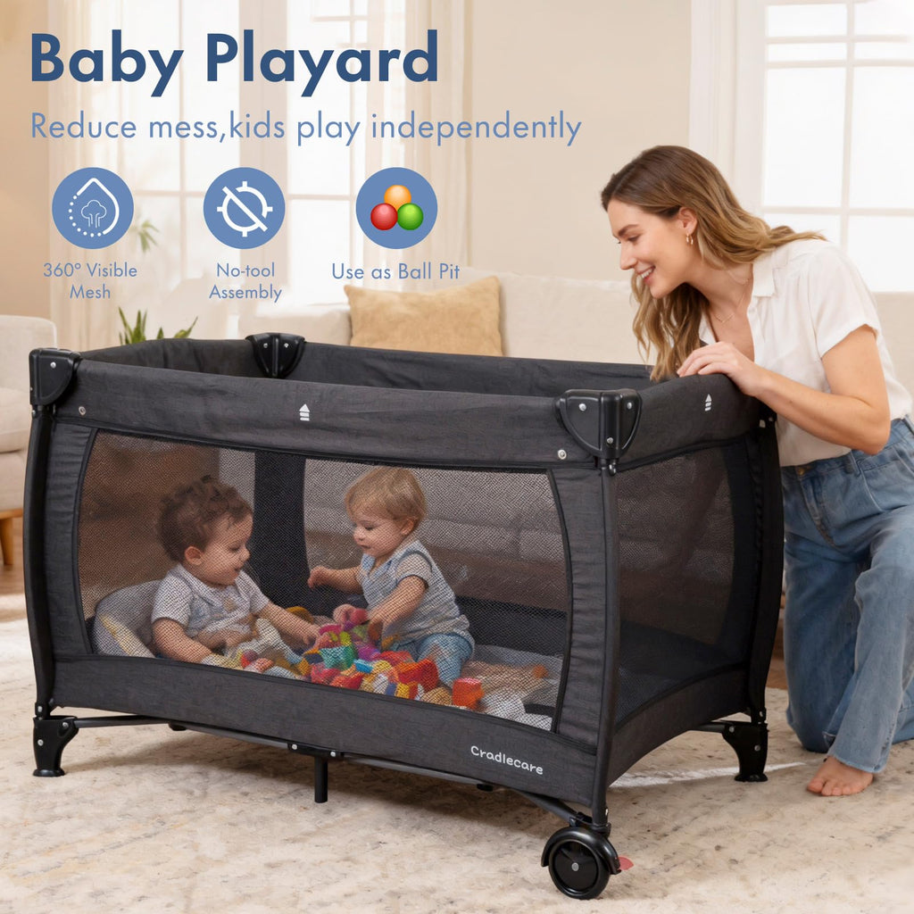 3-in-1 Pack and Play with Changing Table & Carry Bag, Black D701
