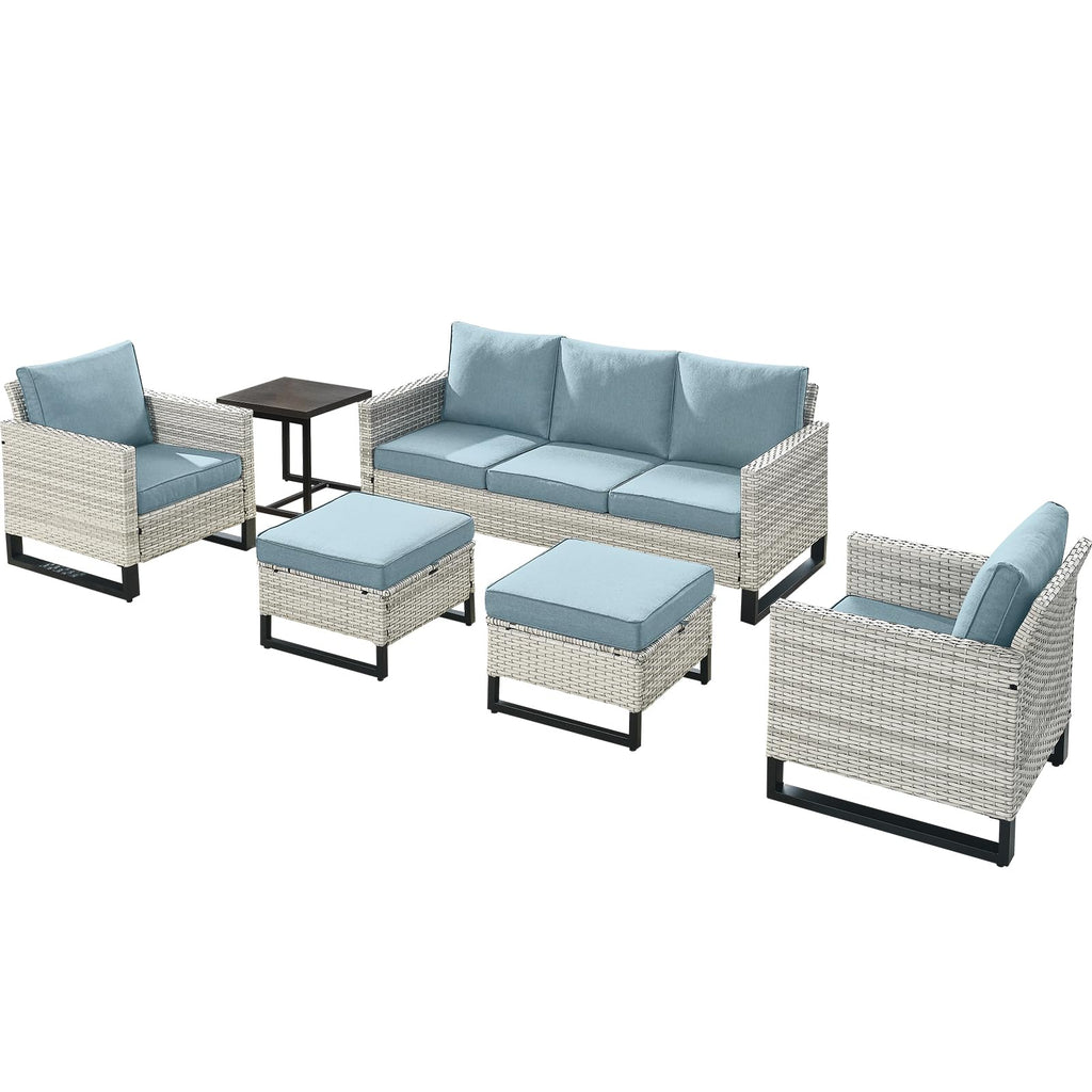 6 Piece Wicker Patio Conversation Set with Couch and Side Table F865815