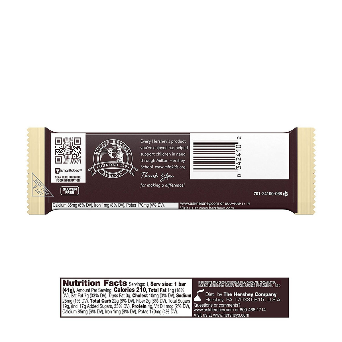 Chocolate Candy Bar with Almonds, 36 Count V258