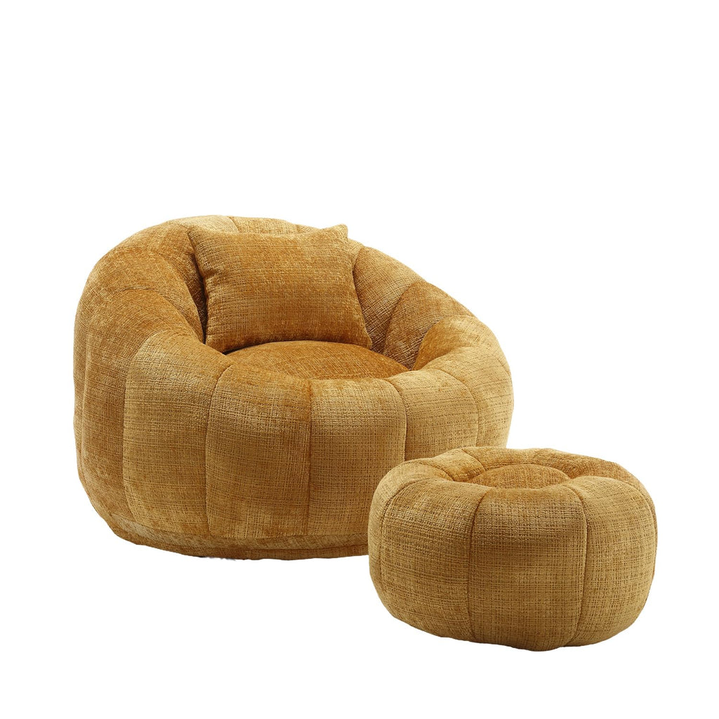 Yellow Chenille Bean Bag Chair with Ottoman and Pillow F4772