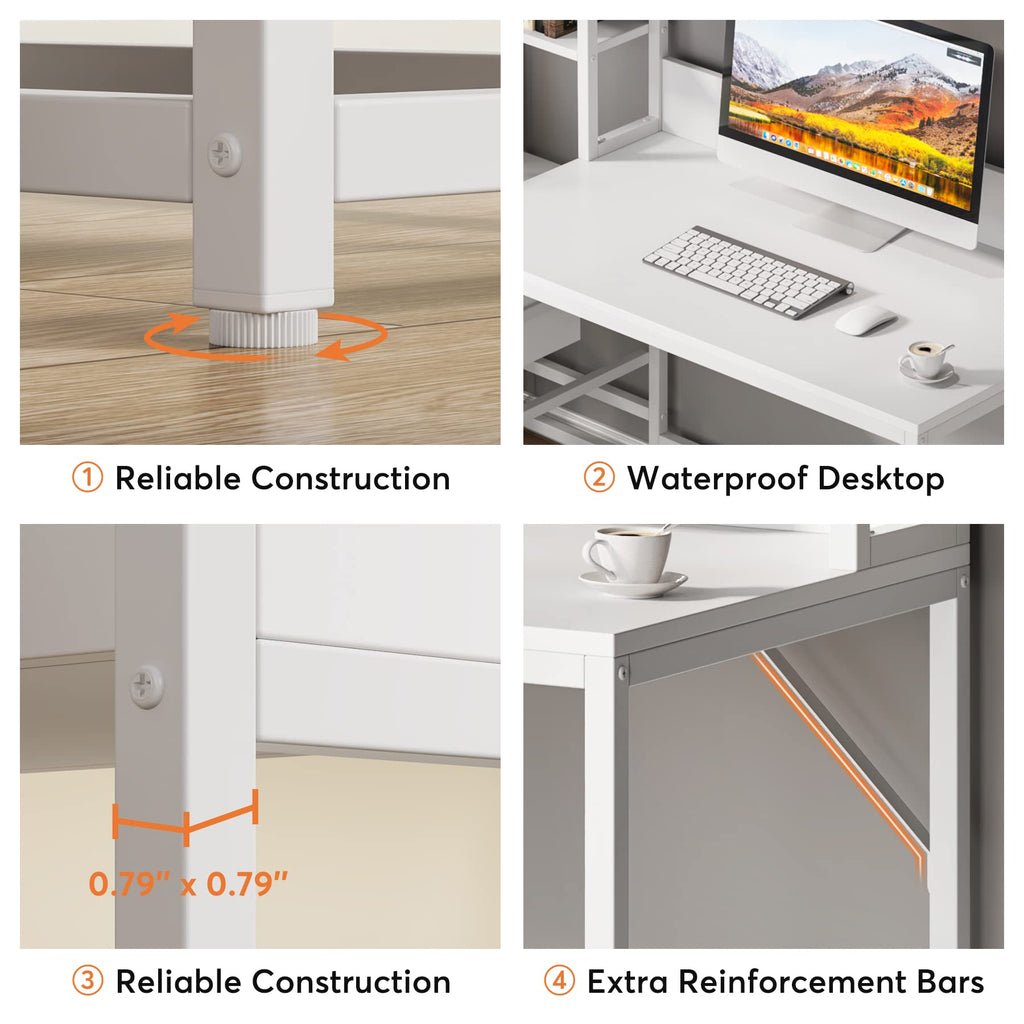 55 Inch Computer Desk with 2 Drawers and Storage Shelves F235005