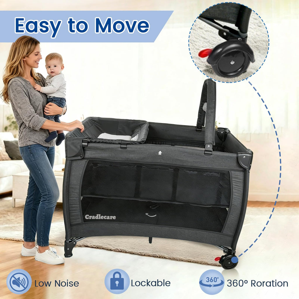 3-in-1 Pack and Play with Changing Table & Carry Bag, Black D701