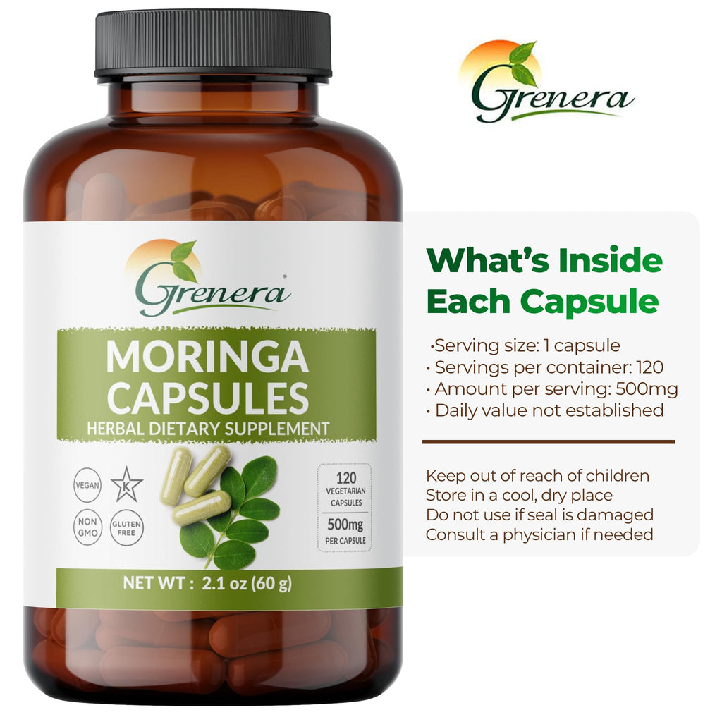 Moringa Capsules 500mg Moringa Oleifera Leaf Powder 120 Count S9017