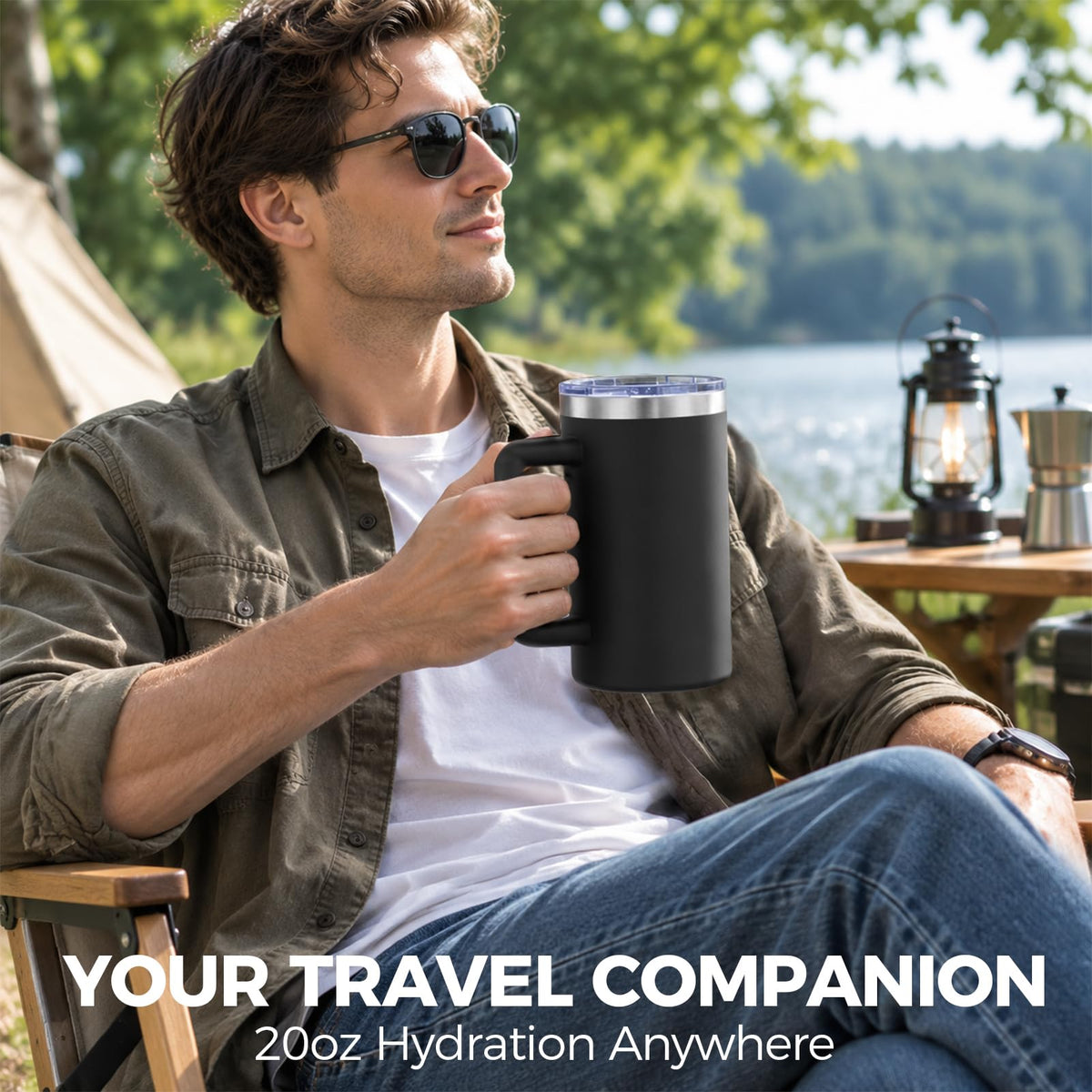 20oz Insulated Coffee Mug With Handle Ocean Blue D2907