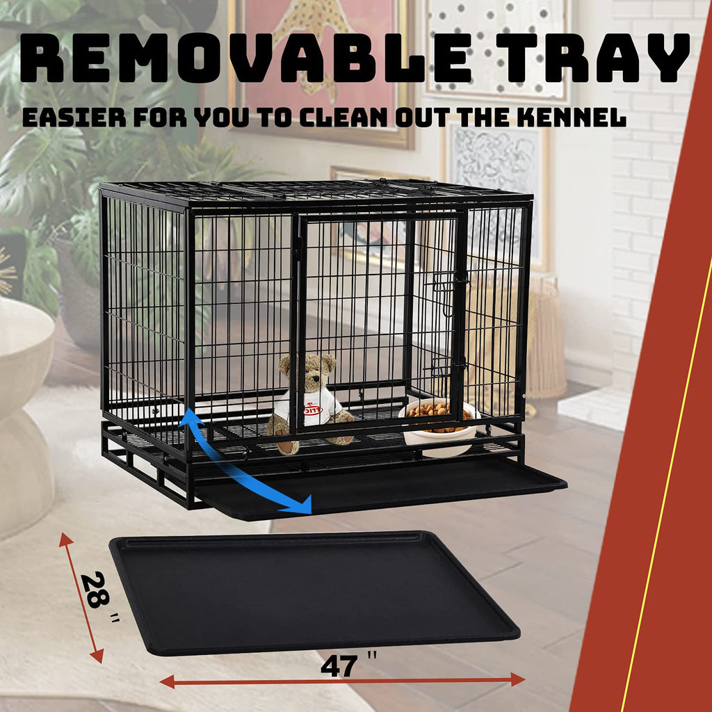48 inch Heavy Duty Foldable Dog Crate with Lockable Wheels X36557