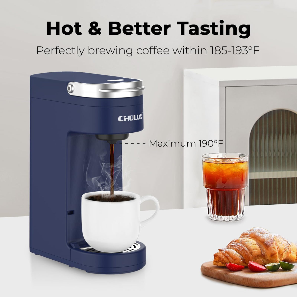 Slim Single Serve Coffee Maker with 6 to 12oz Brew Sizes, Navy Blue U508