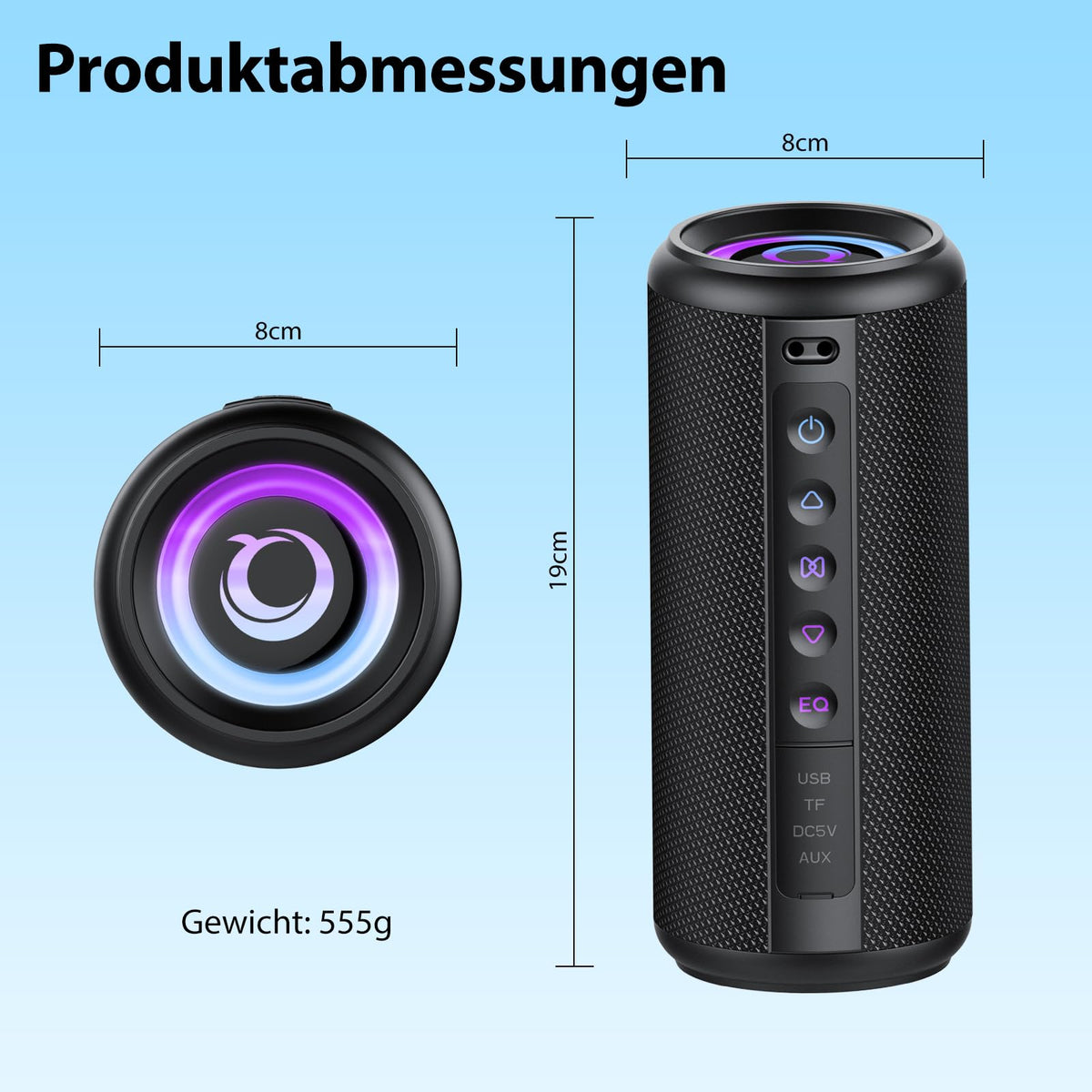 Black Portable Bluetooth Speaker with 20W Stereo Sound W9847