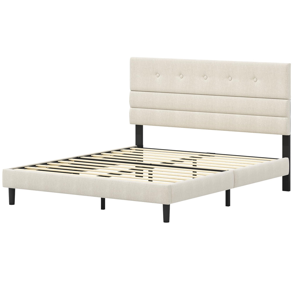 Queen Size Linen Fabric Upholstered Platform Bed Frame J542408