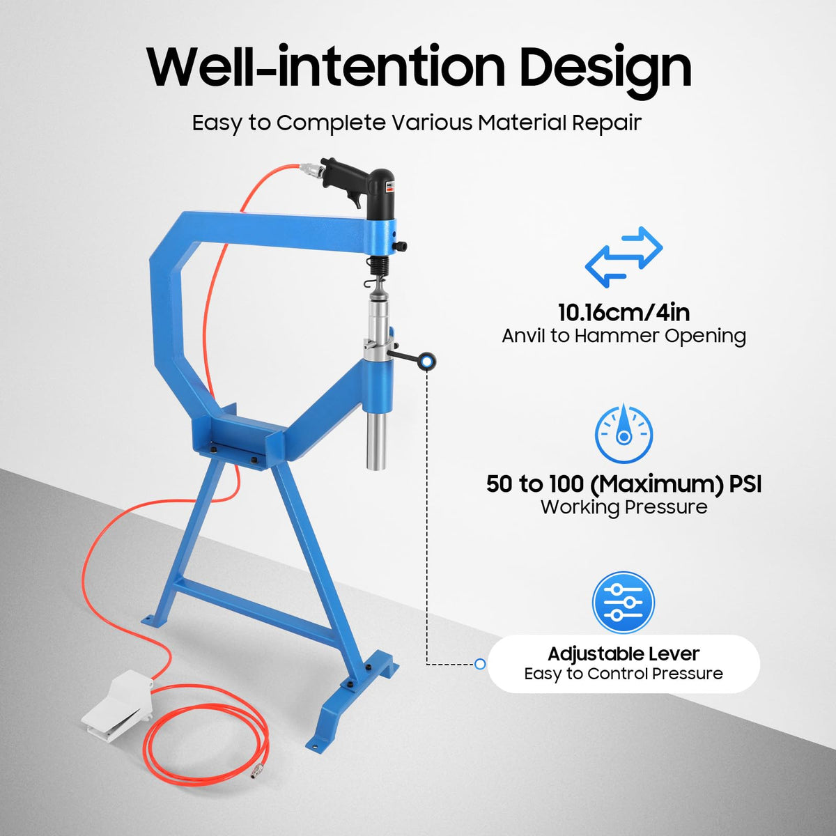 4" Pneumatic Planishing Hammer with Anvil & Cast-Iron Stand B89899
