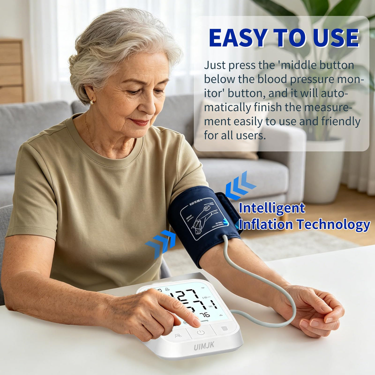 Upper Arm Blood Pressure Monitor, Automatic Digital with Voice Broadcast & Irregular Heartbeat Detection, Backlit LED Display, Adjustable Cuff 8.66-16.5'', 2x99 Memory & Guest Mode, AAA & Type-C G484209