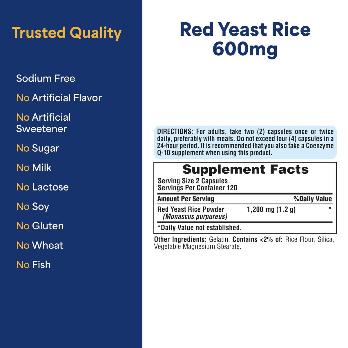 Red Yeast Rice 600mg 240 Capsules Y9723