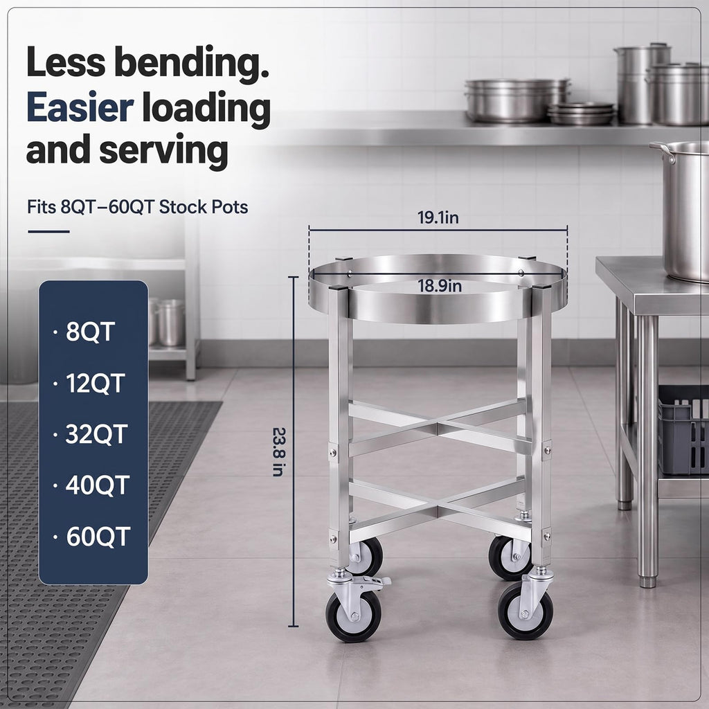 23.8 Inch Stainless Steel Stock Pot Dolly with Locking Casters F657441