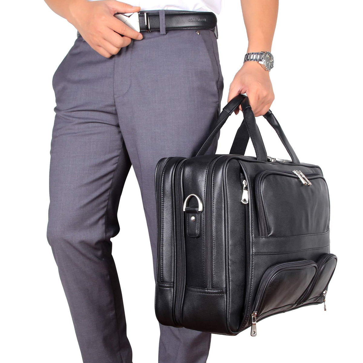 Cowhide Leather 17.3 Inch Messenger Bag Laptop Briefcase N49424